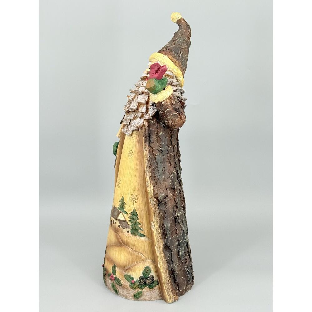 Resin Wood Carved Tree Look Painted 16" Santa Claus Figure W/Birdhouse Cardinal - Picture 3 of 9
